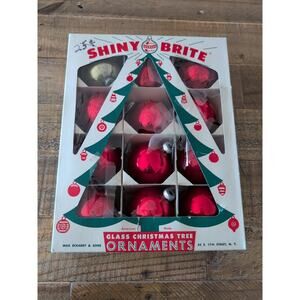 Shiny Brite Vintage Glass Christmas Tree Ornaments Orig Box Holiday Red 2 Gold